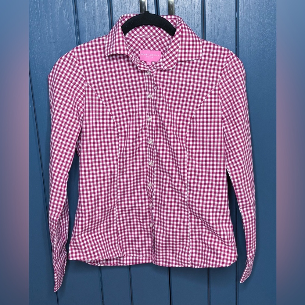 Womens Brook Taverner Pink White Gingham Button Up Shirt Small Retro Farmgirl